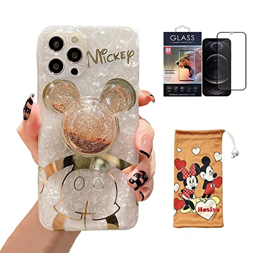 Cartoon-Hülle für iPhone XR 6,1 Zoll mit HD-Displayschutzfolie, Mickey Mouse mit Treibsand-Handyhalterungsriemen, weiches TPU, stoßfest, Schutz für Mädchen und Frauen von Hosiss