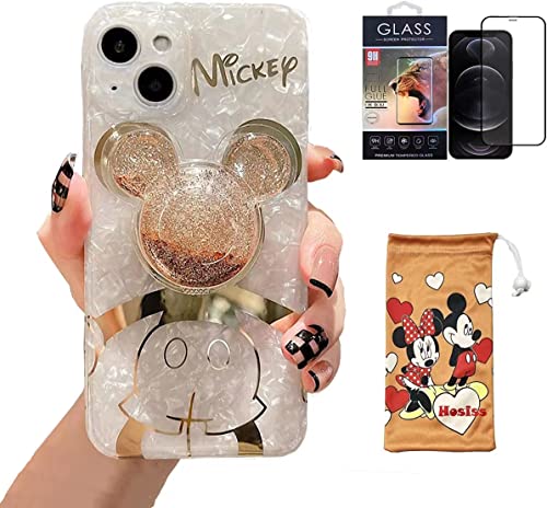 Cartoon-Schutzhülle für iPhone 14 Pro Max 6.7 Zoll mit HD-Displayschutzfolie, Minnie Maus mit Treibsand, Handyhalterung, stoßfest, Schutz für Mädchen und Frauen (iPhone 14 Plus 6.7 Zoll Mickey) von Hosiss