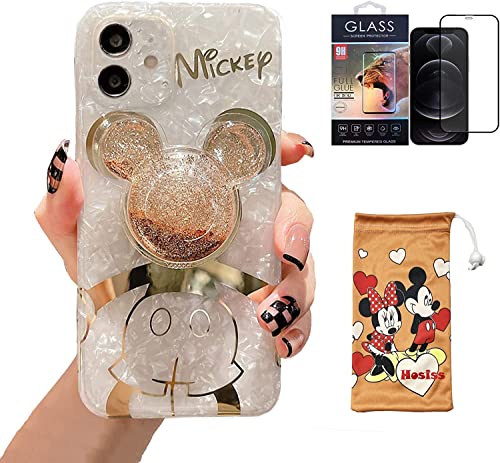Hosiss Cartoon-Schutzhülle für iPhone 11 6,1 Zoll mit HD-Displayschutzfolie, Mickey Mouse mit Treibsand, Handyhalterung, weiches TPU, stoßfest, Schutz für Mädchen und Frauen von Hosiss