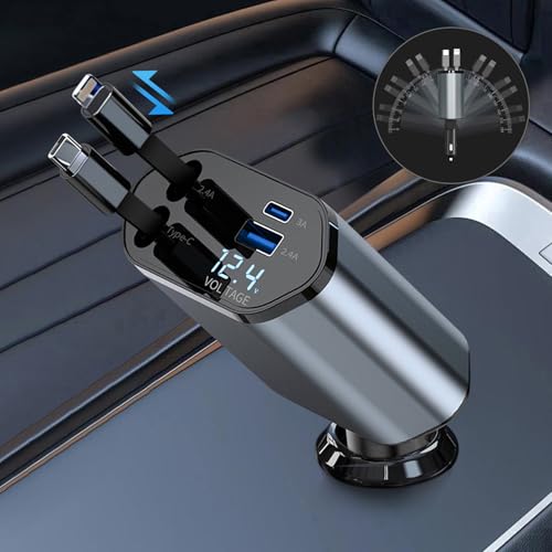 Hossom 4 in 1 Zigarettenanzünder USB C 66W Einziehbares Auto Ladegerät, Wohnmobil Accessoires Car Gadget Auto Zubehör Innenraum Kompatibel mit iPhone 16 Pro Max/15/Galaxy S25 Ultra/S24/Pixel 9 Hossom 4 in 1 Zigarettenanzünder USB C 66W Einziehbares Auto Ladegerät, Wohnmobil Accessoires Car Gadget Auto Zubehör Innenraum Kompatibel mit iPhone 16 Pro Max/15/Galaxy S25 Ultra/S24/Pixel 9 von Hossom