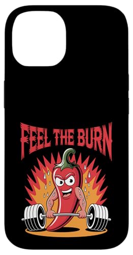 Training im Fitnessstudio mit rotem Pfeffer, Chili, scharfem Essen Hülle für iPhone 14 von Hot Chilli & Spicy Food Designs