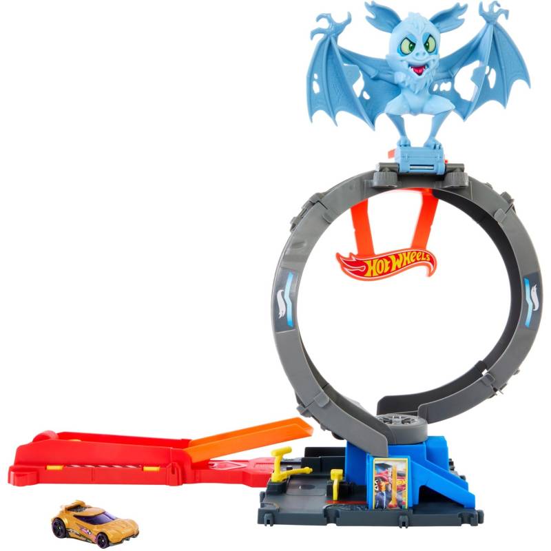 City Angriff der Fledermaus Spielset mit Spielzeugauto im Maßstab 1:64, Rennbahn von Hot Wheels