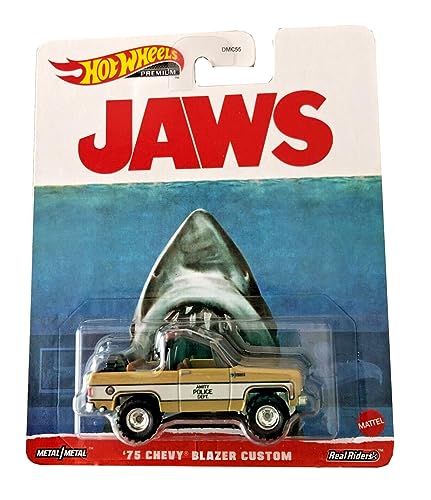 Hot Wheels Jaws aus dem Film Lo SQUALO Die Cast Modellauto 1975 Chevy Blazer Custom Amity Police Maßstab 1:64 - Länge 7cm HKC24 von Hot Wheels