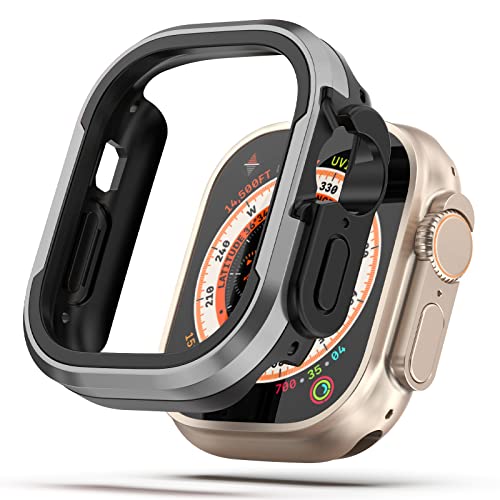 HotHome Hülle Kompatibel mit Apple Watch Ultra 49mm Robuste Schutzhülle für Apple Watch Ultra TPU Schutz Hülle Zubehör für Iwatch Ultra Stoßfeste Kratzfeste Schutzhülle(49mm,Schwarz&Grau) von HotHome