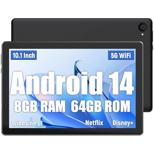 HotLight Tablet, 25,4 cm (10 Zoll), CPU Octa-Core, Android 14, 8 GB RAM + 64 GB ROM + 1 TB Erweiterung, Kamera 8 MP + 5 MP, Akku 5.000 mAh, Face ID, OTG, WiFi 2,4 G/5G, BT 5.3, Play Store, Schwarz von HotLight