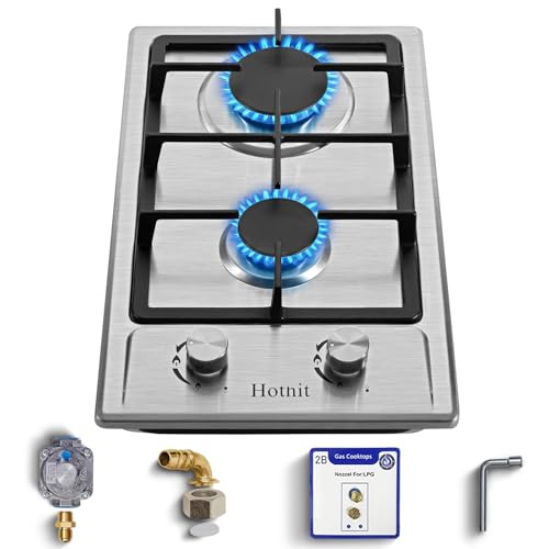 Hothit - 2-Brenner Propangas-Heizstrahler 12 Zoll LPG/NG mit doppeltem Brennstoff, integrierter Gasherd aus Edelstahl für Wohnungen, Außen, Fahrzeuge von Hothit