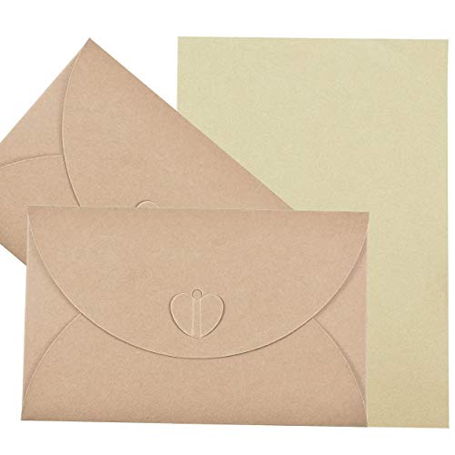 Vintage Umschläge mit Blanko Kraftpapier, Hotipine Schöne Verschluss im Herz-Design Briefumschläge für Einladungskarten, Gruß karten, Weihnachtsgrüße an Familie (Vintage-174 * 109-50 PCS) von Hotipine