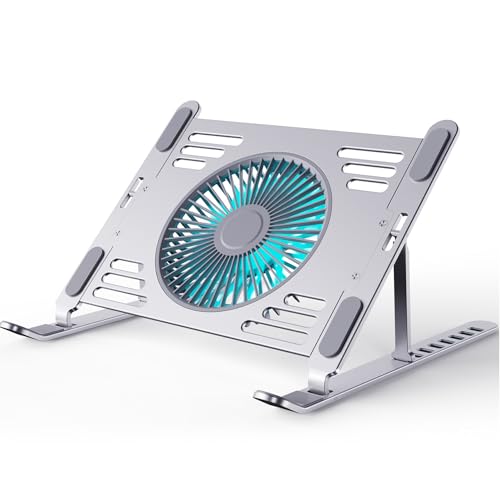 Laptop Ständer mit Lüfter,Laptop Halterung Schreibtisch, HöHenverstellbar,Faltbar,Tragbar,Passend FüR Die Meisten Laptops, Notebooks, Macbooks Und Andere GeräTe (Silber) von HouDeOS