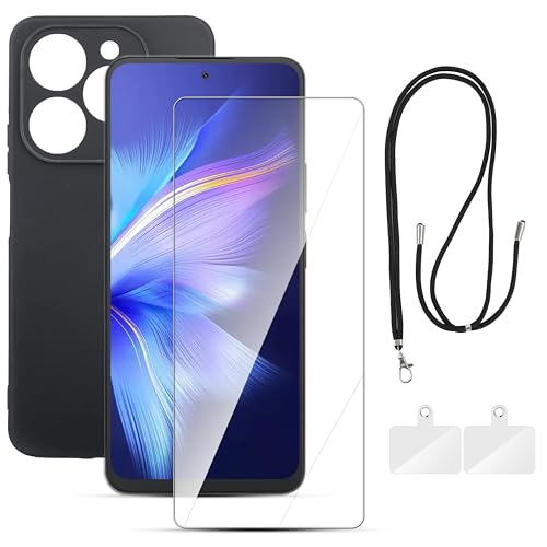 Houjunor Handyhülle für Blackview Shark 9, Hautfreundliches TPU Absturz- und Kratzschutz, Schutzhülle Tasche für Blackview Shark 9 mit HD Tempered Glas Schutzfolie und Handy Lanyard - (Mattschwarz) von Houjunor