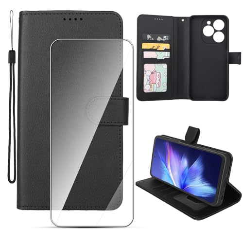 Houjunor Hülle Leder für Blackview Shark 9, Handyhülle Flip-Lederhülle mit Magnetverschluss Stoßfest Kartenfächern und Standfunktion für Blackview Shark 9 mit 1 Stück HD Tempered Glas Schutzfolie von Houjunor