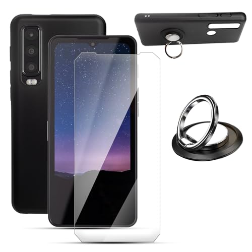 Houjunor Handyhülle für Cat S75 (6.60''), Weiches Silikon TPU mit Absturz- und Kratzschutz, Schutzhülle Tasche für Cat S75 mit HD Tempered Glas Schutzfolie und Magnetischer Handyständer - (Schwarz) von Houjunor
