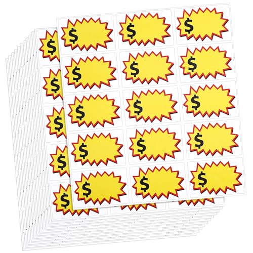 Housoutil 20 Blatt Preisaufkleber Punkt Zeichen Anzeigen Abnehmbarer Aufkleber Aufhänger Lebensmitteletiketten Mini Verkaufen Halter Clip- Bindemittel Stand Yellow Kupferplattenaufkleber von Housoutil