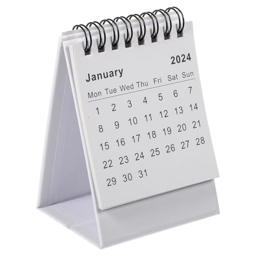 Housoutil 2024 Stehendes Schreibtischgestell Kalenderplaner Schreibtischkalender Mini Kleiner Tischkalender Tischkalender-planer Kalender Monatlich Tischkalender Umblättern Uhr Weiß Papier von Housoutil