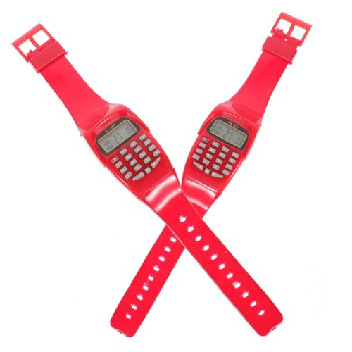 Housoutil Rot 2St Taschenrechner für Kinder Herren-Digitaluhr Uhr mit geometrischer Berechnung kinderuhren Armbanduhr Kinder Männergeschenke zum Geburtstag Berechnung Uhr von Housoutil