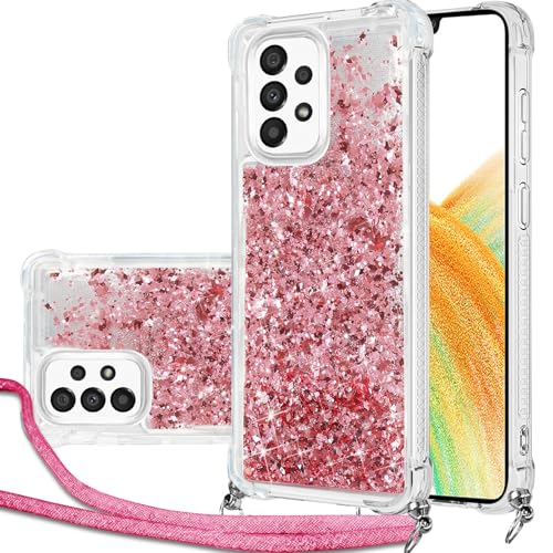 Handykette Hülle für Samsung Galaxy A33 mit Band, Glitzer Treibsand Handyhülle mit Band, Schutzhülle mit Kordel zum Umhängen, Necklace Case für Samsung Galaxy A33 Hülle Quicksand Glitzer Handykette Hülle für Samsung Galaxy A33 mit Band, Glitzer Treibsand Handyhülle mit Band, Schutzhülle mit Kordel zum Umhängen, Necklace Case für Samsung Galaxy A33 Hülle Quicksand Glitzer von Hovisi