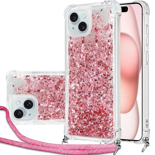 Hovisi Handykette Hülle für iPhone 15 mit Band, Glitzer Treibsand Handyhülle mit Band, Schutzhülle mit Kordel zum Umhängen, Necklace Case für iPhone 15 Hülle Quicksand Glitzer Hovisi Handykette Hülle für iPhone 15 mit Band, Glitzer Treibsand Handyhülle mit Band, Schutzhülle mit Kordel zum Umhängen, Necklace Case für iPhone 15 Hülle Quicksand Glitzer von Hovisi
