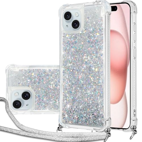 Hovisi Handykette Hülle für iPhone 15 mit Band, Glitzer Treibsand Handyhülle mit Band, Schutzhülle mit Kordel zum Umhängen, Necklace Case für iPhone 15 Hülle Quicksand Glitzer Hovisi Handykette Hülle für iPhone 15 mit Band, Glitzer Treibsand Handyhülle mit Band, Schutzhülle mit Kordel zum Umhängen, Necklace Case für iPhone 15 Hülle Quicksand Glitzer von Hovisi