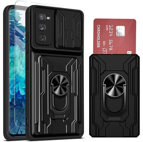 Schutzhülle für Galaxy S20 FE 5G, integrierter Kartenhalter für Samsung FE S20 mit Ständer, strapazierfähig, stoßfest, Ganzkörper-Ständer, Handyhülle, mit Displayschutzfolie (schwarz) von Hovisi
