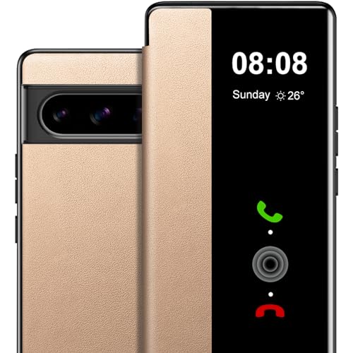 Schutzhülle für Google Pixel 8 Pro – Luxuriöse, schlanke Klapphülle aus Leder mit klarem S-View-Smart-Fenster, harte, stoßfeste Schutzhülle für 5G-Handy Schutzhülle für Google Pixel 8 Pro – Luxuriöse, schlanke Klapphülle aus Leder mit klarem S-View-Smart-Fenster, harte, stoßfeste Schutzhülle für 5G-Handy von Hovisi