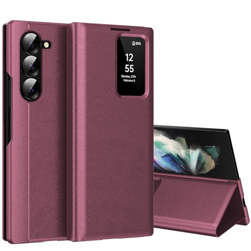 Schutzhülle für Samsung Galaxy Z Fold 3 mit kleinem Bildschirm, S-View, Schutzhülle für Samsung Fold 3, Smart Window Cover, Smart Flip Leder Schutzhülle für Samsung Z Fold3, Rot Schutzhülle für Samsung Galaxy Z Fold 3 mit kleinem Bildschirm, S-View, Schutzhülle für Samsung Fold 3, Smart Window Cover, Smart Flip Leder Schutzhülle für Samsung Z Fold3, Rot von Hovisi