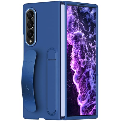 Schutzhülle für Samsung Galaxy Z Fold 4 mit Handschlaufe und Ständer [mit Displayschutzfolie] Stoßfeste Schutzhülle mit Ständer, für Samsung Z Fold 4 5G Handyhülle mit sicherem Griff, Blau von Hovisi
