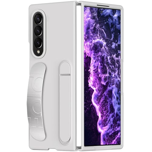 Schutzhülle für Samsung Galaxy Z Fold 4 mit Handschlaufe und Ständer [mit Displayschutzfolie] Stoßfeste Schutzhülle mit Ständer, für Samsung Z Fold 4 5G Handyhülle mit sicherem Griff, Weiß von Hovisi