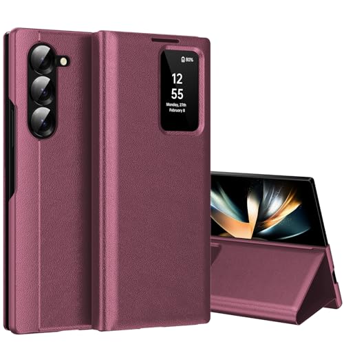Schutzhülle für Samsung Galaxy Z Fold 4 mit kleinem Bildschirm, S-View, Brieftaschen-Handyhülle, für Samsung Fold 4, Smart Window Cover, Smart Flip Leder Schutzhülle für Samsung Z Fold4, Rot Schutzhülle für Samsung Galaxy Z Fold 4 mit kleinem Bildschirm, S-View, Brieftaschen-Handyhülle, für Samsung Fold 4, Smart Window Cover, Smart Flip Leder Schutzhülle für Samsung Z Fold4, Rot von Hovisi