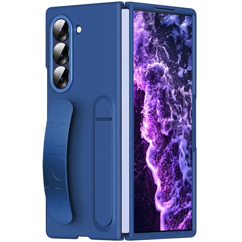 Schutzhülle für Samsung Galaxy Z Fold 5 mit Handschlaufe und Ständer [mit Displayschutzfolie] Stoßfeste Schutzhülle mit Ständer, für Samsung Z Fold 5 5G Handyhülle mit sicherem Griff, Blau von Hovisi