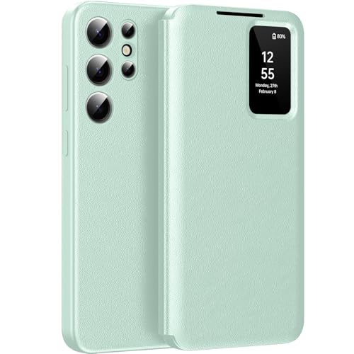 für Samsung S22 Ultra Smart View Hülle, Wallet Smartphone Case, für Samsung Galaxy S22 Ultra Handyhülle Clear View, Spiegel Flip, Kartenfach Cover, Sichtfenster, für Samsung S22 Ultra Smart View von Hovisi