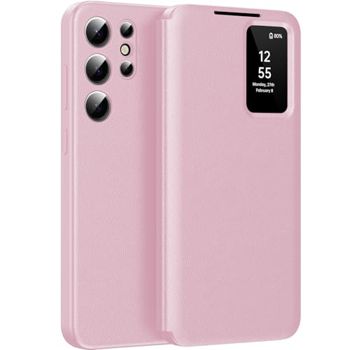 für Samsung S22 Ultra Smart View Hülle, Wallet Smartphone Case, für Samsung Galaxy S22 Ultra Handyhülle Clear View, Spiegel Flip, Kartenfach Cover, Sichtfenster, für Samsung S22 Ultra Smart View von Hovisi