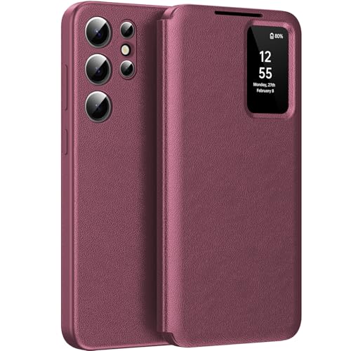 für Samsung S22 Ultra Smart View Hülle, Wallet Smartphone Case, für Samsung Galaxy S22 Ultra Handyhülle Clear View, Spiegel Flip, Kartenfach Cover, Sichtfenster, für Samsung S22 Ultra Smart View von Hovisi