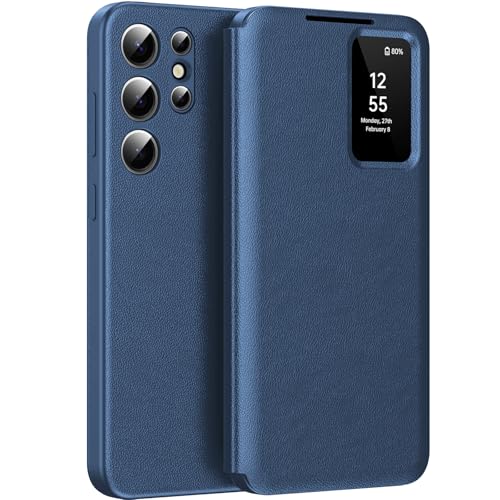 für Samsung S23 Ultra Smart View Hülle, Wallet Smartphone Case, für Samsung Galaxy S23 Ultra Handyhülle Clear View, Spiegel Flip, Kartenfach Cover, Sichtfenster, Galaxy S23 Ultra 5G Smart View von Hovisi