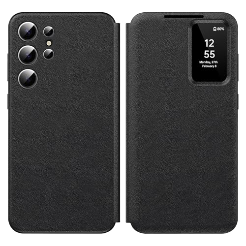 für Samsung S23 Ultra Smart View Wallet Smartphone Case, für Samsung Galaxy S23 Ultra Handyhülle Clear View, Spiegel Flip, Kartenfach Cover, Sichtfenster, für Samsung S23 Ultra Hülle Smart View von Hovisi