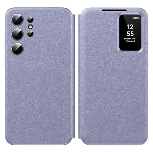 für Samsung S24 Ultra Smart View Wallet Smartphone Case, für Samsung Galaxy S24 Ultra Handyhülle Clear View, Spiegel Flip, Kartenfach Cover, Sichtfenster, für Samsung S24 Ultra Hülle Smart View von Hovisi