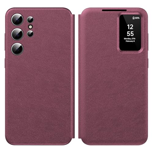 für Samsung S24 Ultra Smart View Wallet Smartphone Case, für Samsung Galaxy S24 Ultra Handyhülle Clear View, Spiegel Flip, Kartenfach Cover, Sichtfenster, für Samsung S24 Ultra Hülle Smart View von Hovisi