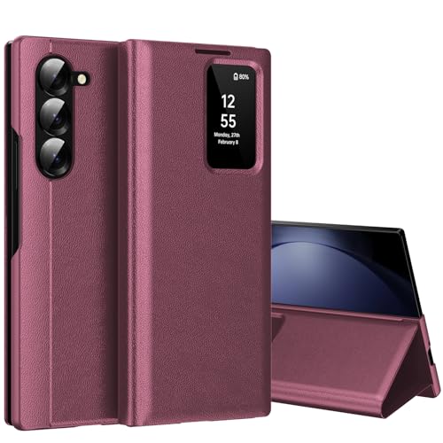 für Samsung Z Fold 5 Smart View Hülle, Wallet Smartphone Case, für Samsung Galaxy Z Fold 5 Handyhülle Clear View, Spiegel Flip, Kartenfach Cover, Sichtfenster, Galaxy Z Fold 5 5G Hülle Smart View von Hovisi