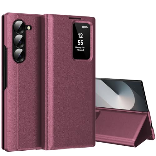 für Samsung Z Fold 6 Smart View Hülle, Wallet Smartphone Case, für Samsung Galaxy Z Fold 6 Handyhülle Clear View, Spiegel Flip, Kartenfach Cover, Sichtfenster, Galaxy Z Fold 6 5G Hülle Smart View von Hovisi