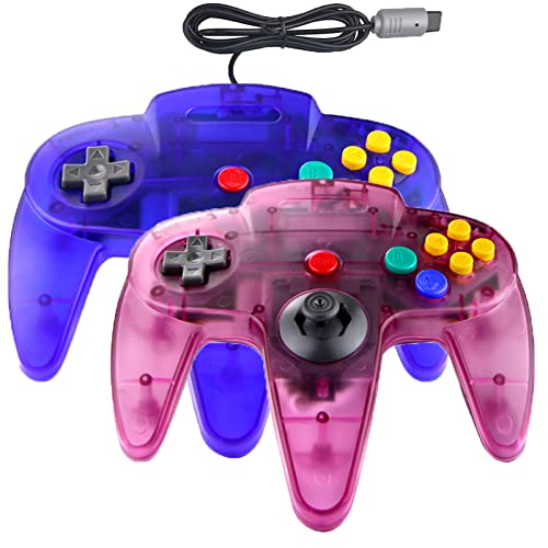 Hovlian 2 Pack Classic Controller Wired 64-Bit Gamepad Joystick für N64 Konsole (Clear Blue and Clear Purple) von Hovlian