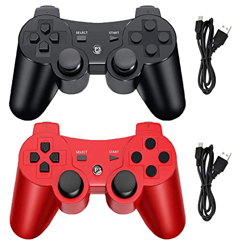 Hovlian Kabelloser Controller für PS3, integrierter Dual-Vibrations-Gaming-Joystick, kompatibel mit Playstation 3, mit Ladekabel (schwarz + rot) von Hovlian