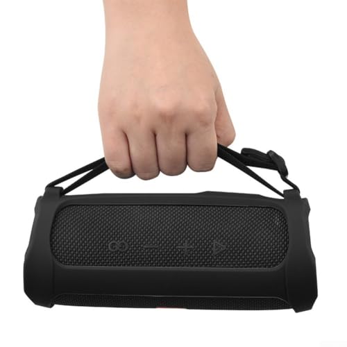 HpLive Silikonhülle Tasche Silikon Schutzhülle für JBL Flip5 Lautsprecher mit Tragegurt Tragbare Stoßfeste Hülle für Unterwegs Schwarz Blau (Black) von HpLive