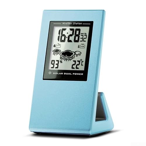 HpLive Solaruhr Uhr Wetterstationen, Temperatur und Luftfeuchtigkeit, Solarzellen Dual-Energy Wecker(Blau) von HpLive