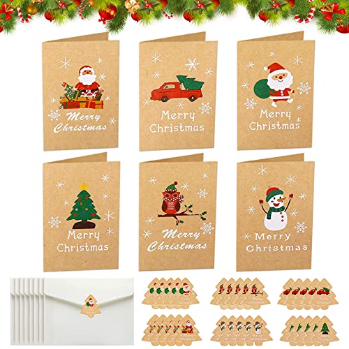 Weihnachtskarten mit Umschlägen 30 Stück, 30 Weihnachtskarten+ 30 Weihnachtsumschlag+30 Aufklebersiegel, Briefumschläge Weihnachten, Kraftpapier Umschläge, Grußkarten, Weihnachten Geschenkkarten von Hpbaggy