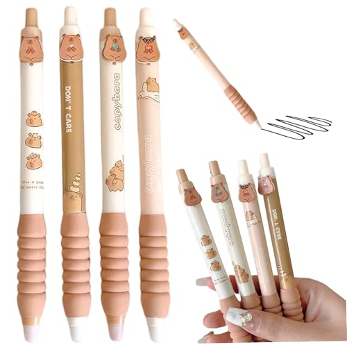 4pcs Cartoon Capybara Stifte Kawaii 0, 5 mm schwarze Tinte Versenkbare Plastikstifte für Schreibwaren des Schulbüros, 5, 75 Zoll, einziehbar von Hperu