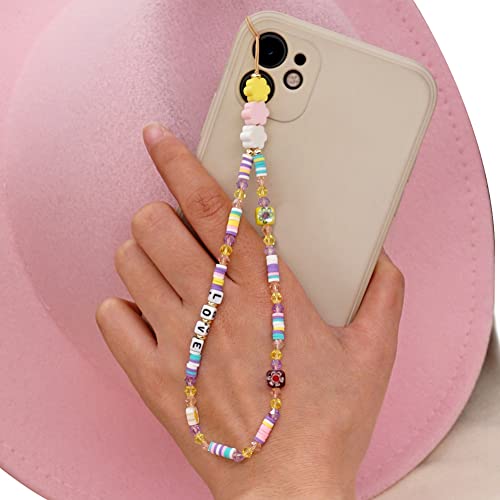 Handykette Perlen Handyanhänger, Handy Lanyard Perlen Kette für Handy Acryl Telefon Anhänger Seil Böhmen Stil Bunte Perlen Telefon Kette Strap für Frauen Auto Schlüsselanhänger von Hpory