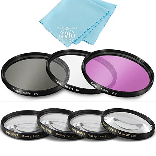 77 mm Filterset für Nikon Coolpix P1000 16.7 Digitalkamera – inkl. 3 PC-Filter-Set (UV-CPL-FLD) und 4 Close-Up-Filter-Set (+1+2+4+10) von HqO