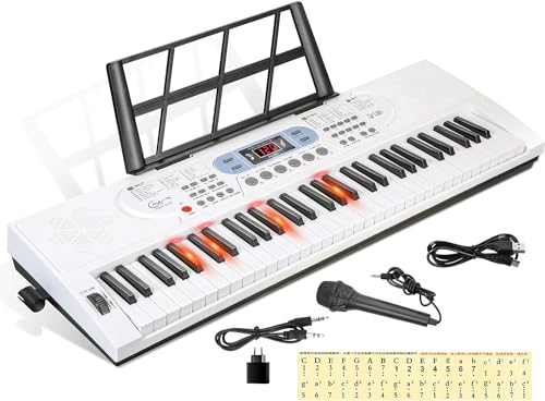 Hricane 61 Tasten Piano Keyboard mit Mikrofon Notenständer & Klaviernote Elektronische Digitale leuchttasten kibord, Geschenk für Anfänger Jungen Mädchen Erwachsene Männer Frauen, HEP-669W von Hricane