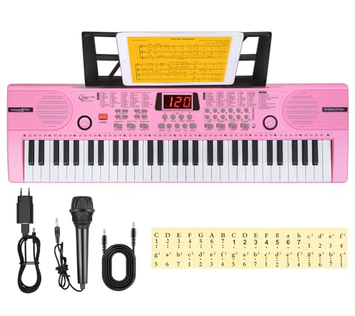 Hricane Elektronisches Keyboard Piano 61 Tasten, tragbares Digitalpiano, Musik-Keyboard mit Mikrofon, Notenständer, Klaviernotenaufkleber, bestes Geschenk für Kinderanfänger von Hricane