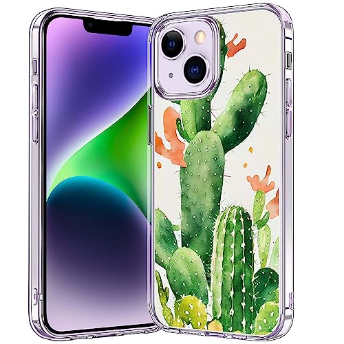 Hsdhacn Ästhetische Aquarellmalerei Hülle für iPhone 14, trendiges Design Kaktus Pflanze Muster TPU Bumper iPhone 14 Hülle, unterstützt kabelloses Laden von Hsdhacn
