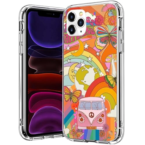 Hsdhacn Groovy Hippie Floral Ästhetische Hülle Kompatibel mit iPhone 13 Pro, Retro Flower Power Muster Weiche TPU Bumper Schutzhülle Telefonabdeckung Unterstützung Wireless Charging von Hsdhacn