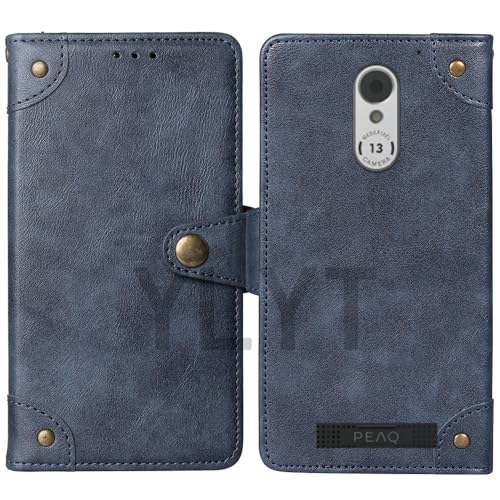 HsinchuTien Flip Blue Schutz Hülle Case Etui Leder Tasche Handyhülle Klassisch Kartenfach Cover Für PEAQ PSP 400 4.95 inch von HsinchuTien